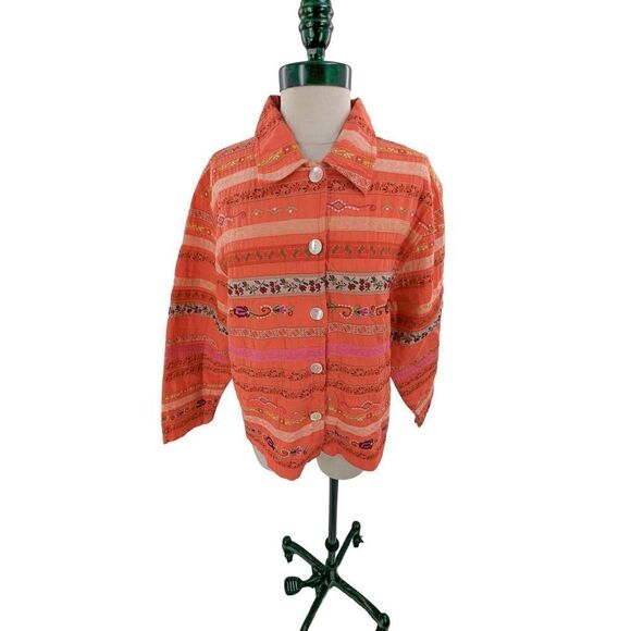 Tantrums Women Long Sleeve Floral Embroidery Ribbon Jacket Red Orange Size Mediu - Picture 3 of 14